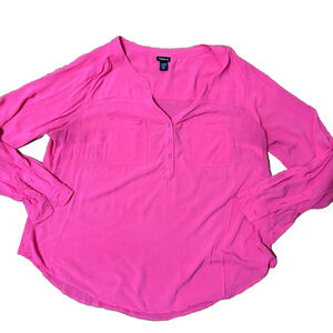Torrid Women’s Top Blouse Pink Fuchsia Long Sleeves V-neck Size 0 A002061